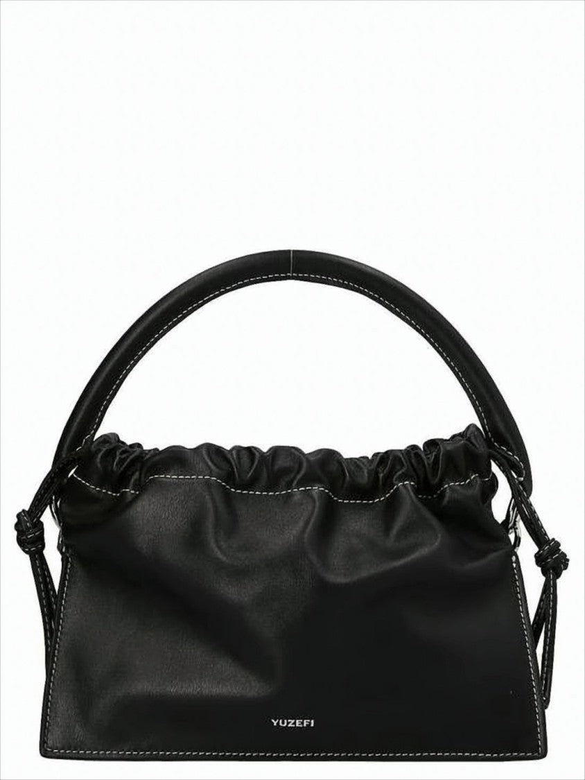 Yuzefi Smooth Leather Crossbody Bag With Gathered Top Edge