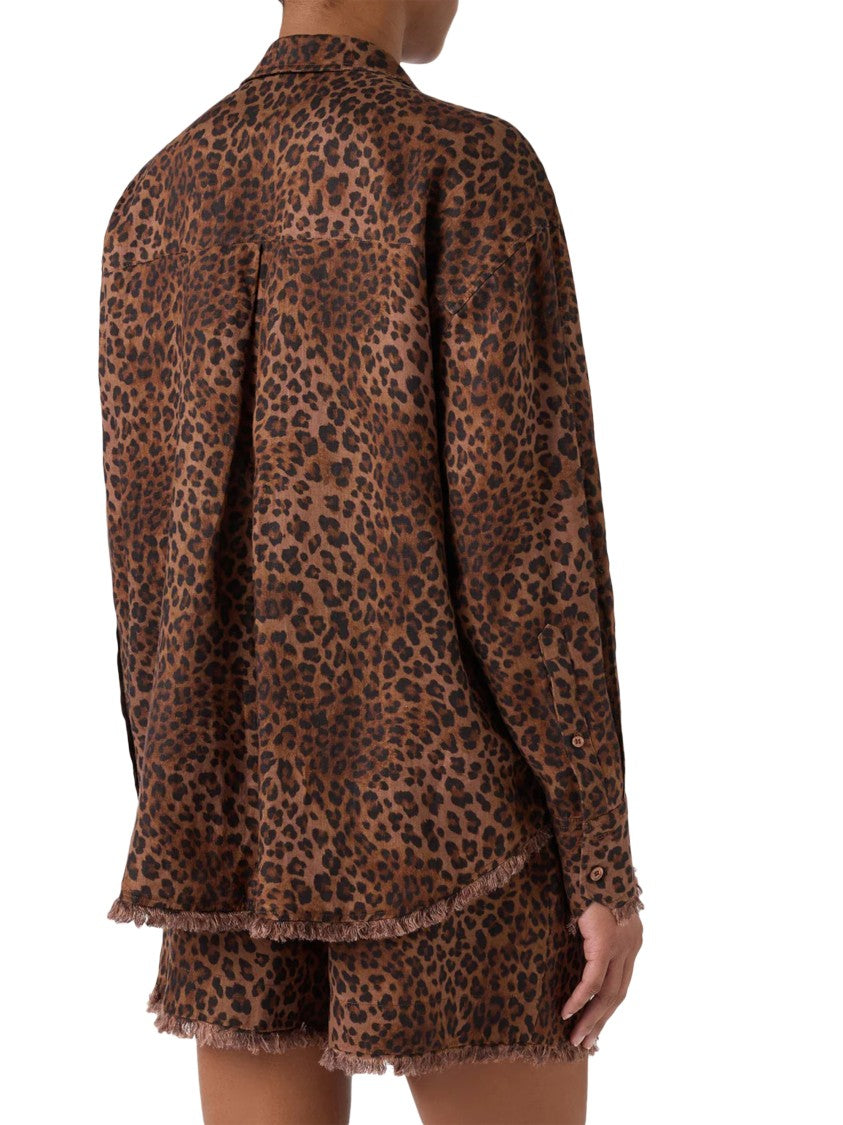 Mc2 Saint Barth Relaxed Fit Brown Leopard Print Linen Shirt