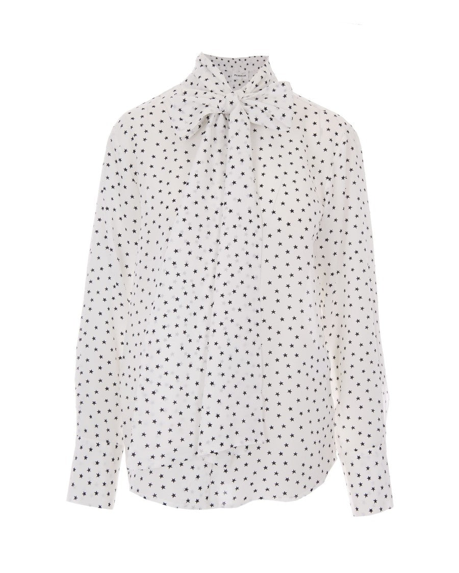 P.A.R.O.S.H. Cream Bow Neck Silk Shirt