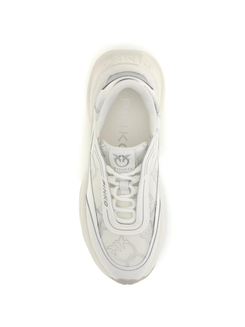 Pinko White Ariel 19 Mixed-Material Chunky Sneakers