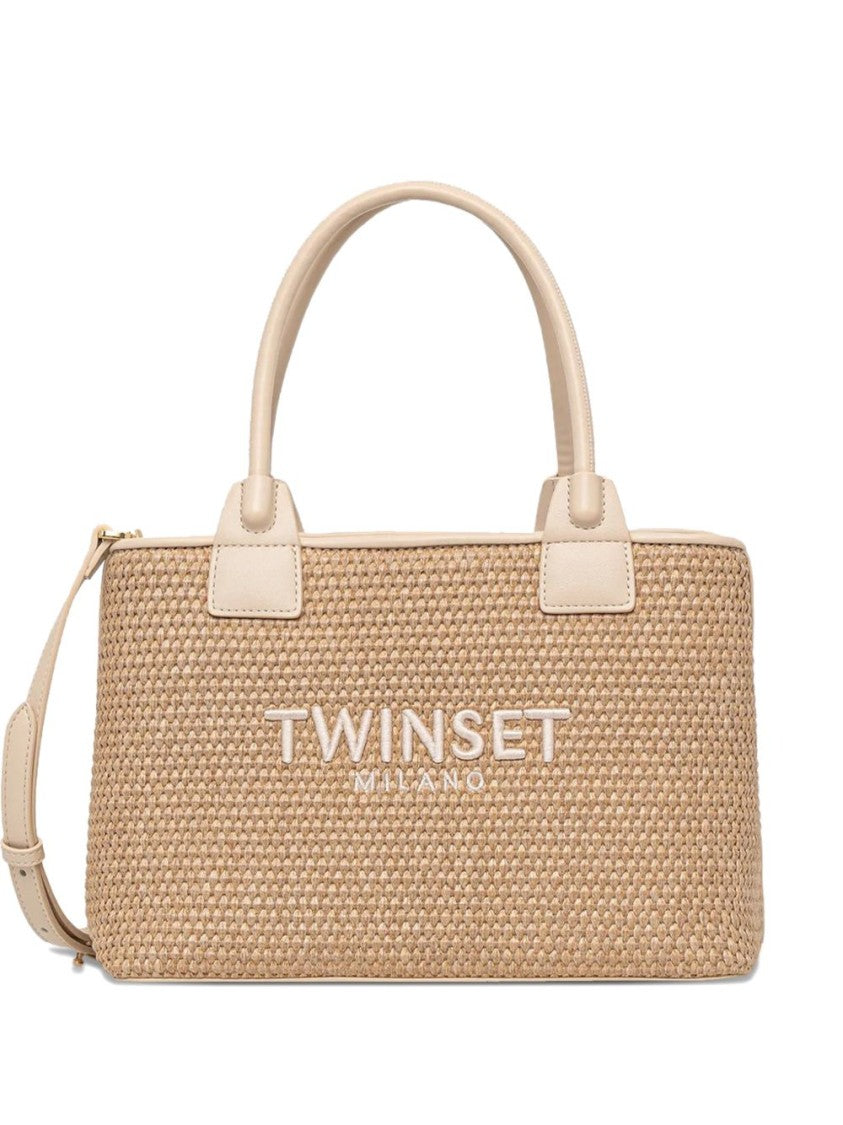 Twin-Set Beige Woven Detachable Shoulder Bag