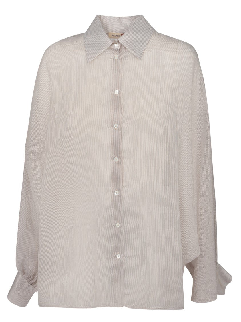 Blanca Vita Oversized Striped Shirt In Cotton-Silk Blend