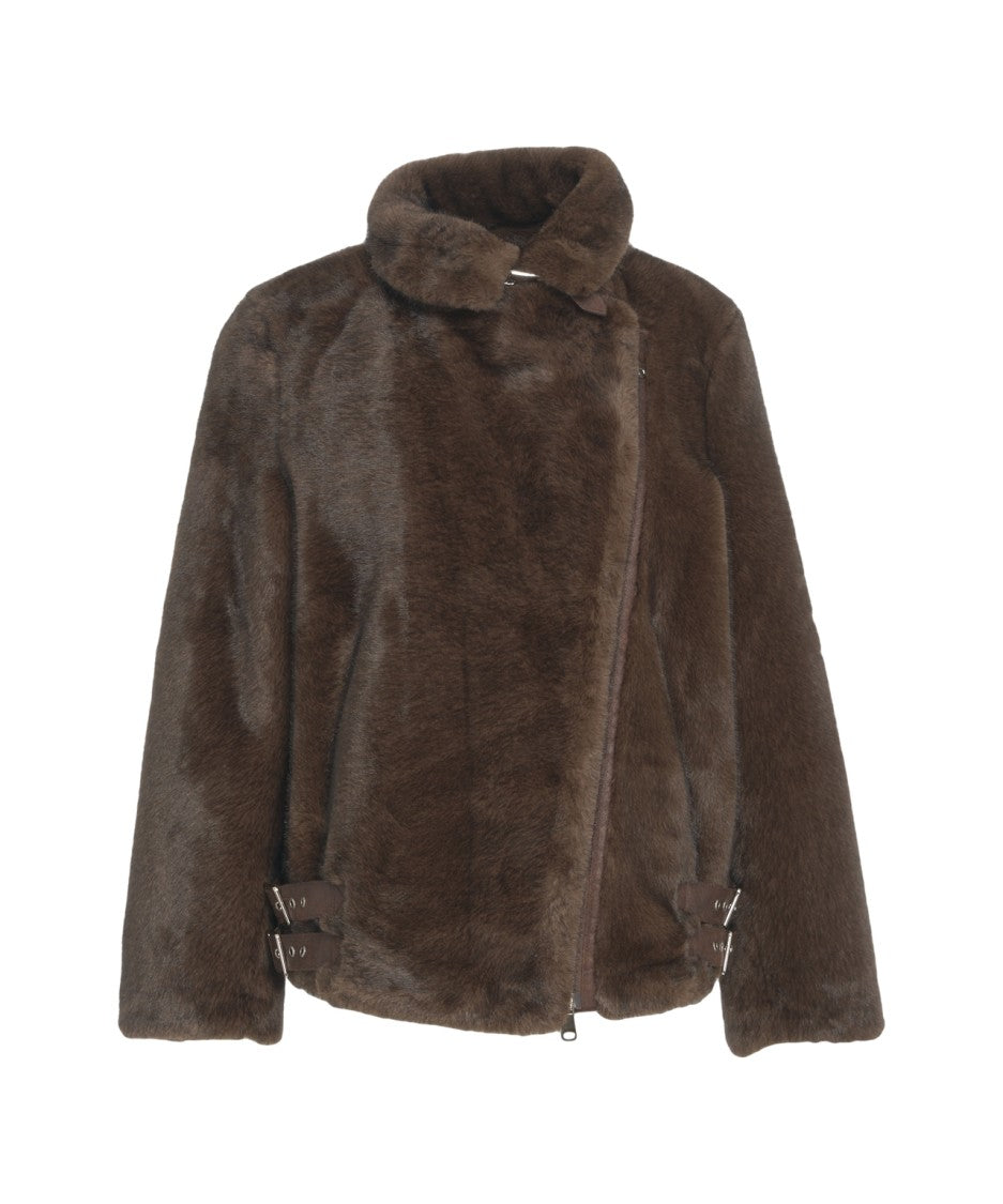 Bully Cropped Faux Fur Jacket With High Collar