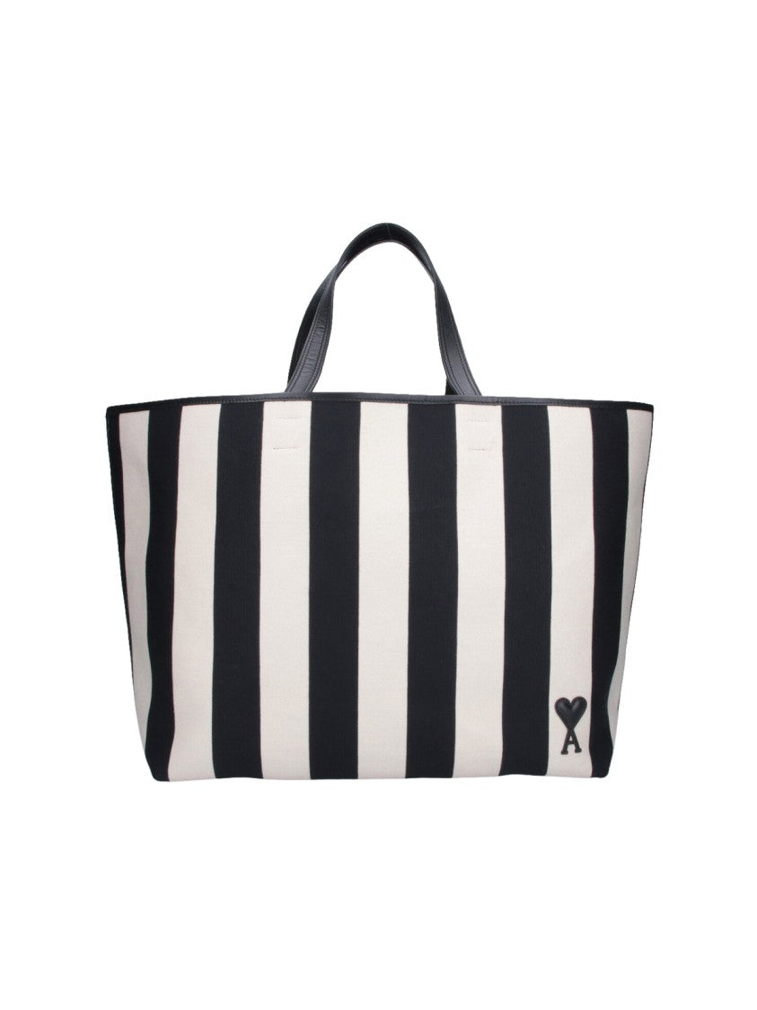 Ami Paris Multicolor Striped Cotton Leather Handle Tote