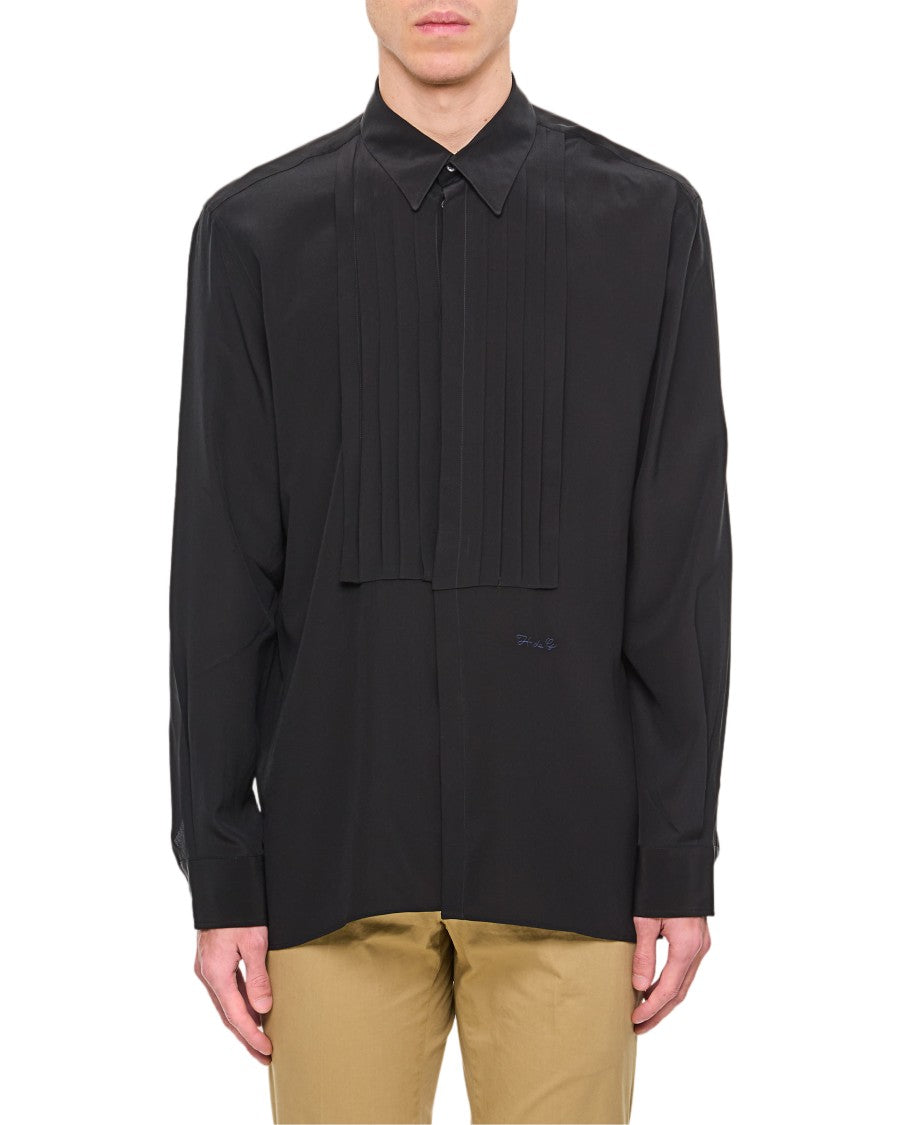 Givenchy Boxy Fit Pleated Long Sleeve Shirt With Classic Collar
