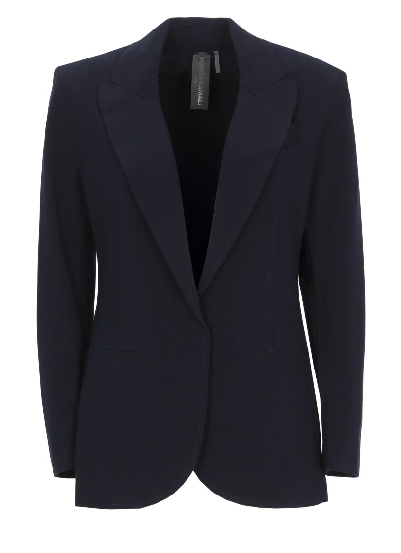 Norma Kamali Blue Velcro Peak Lapel Blazer
