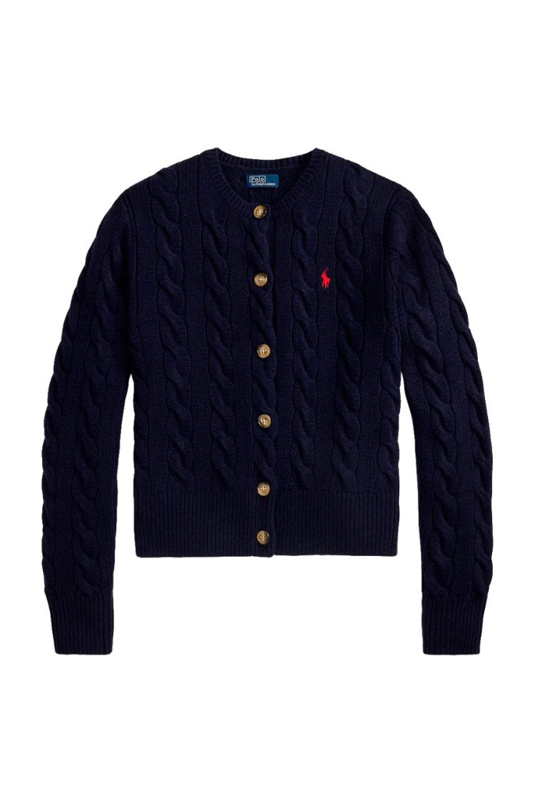 Polo Ralph Lauren Navy Wool-Cashmere Blend Cable-Knit Cardigan
