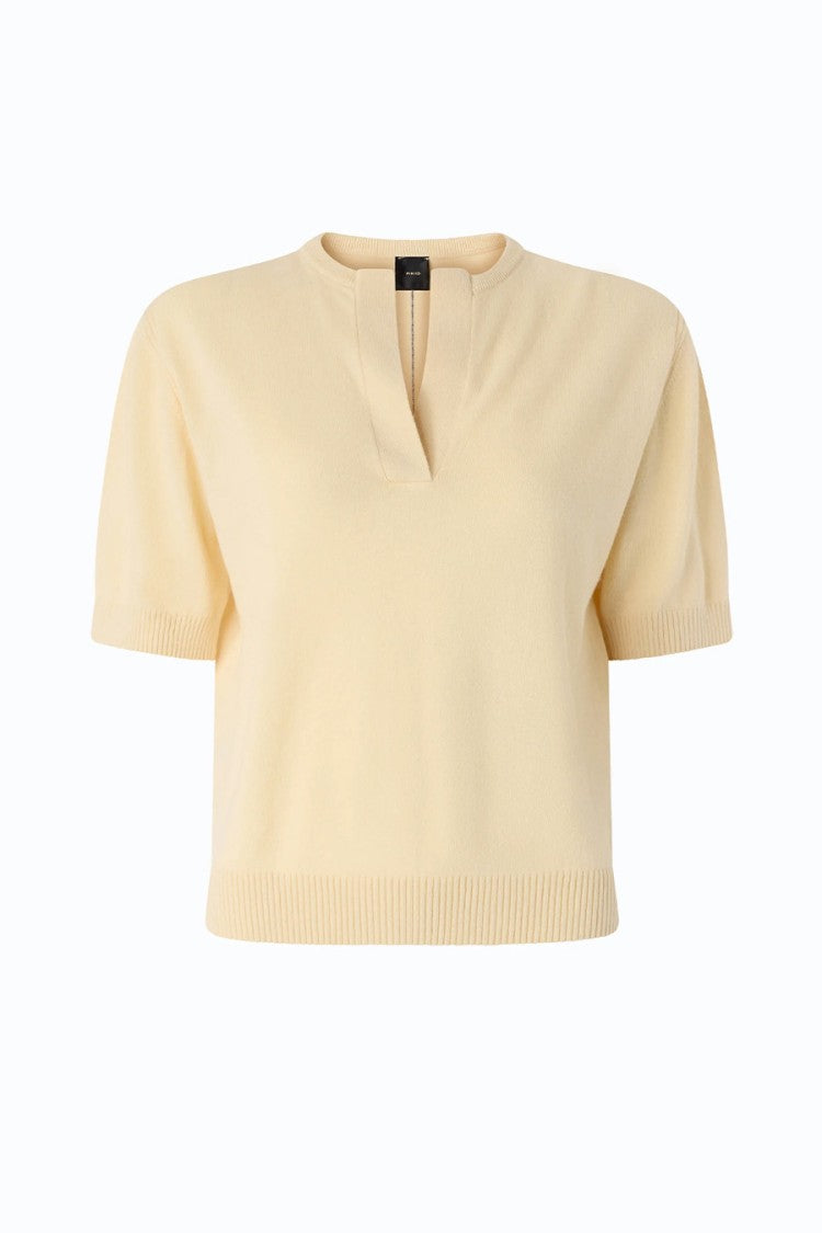 Pinko Butter Yellow Split-Neck Wool-Blend Sweater