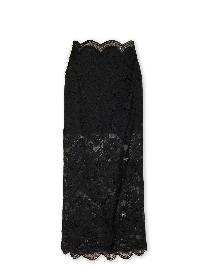 Rabanne Floral Lace Midi Skirt With Golden Buttons