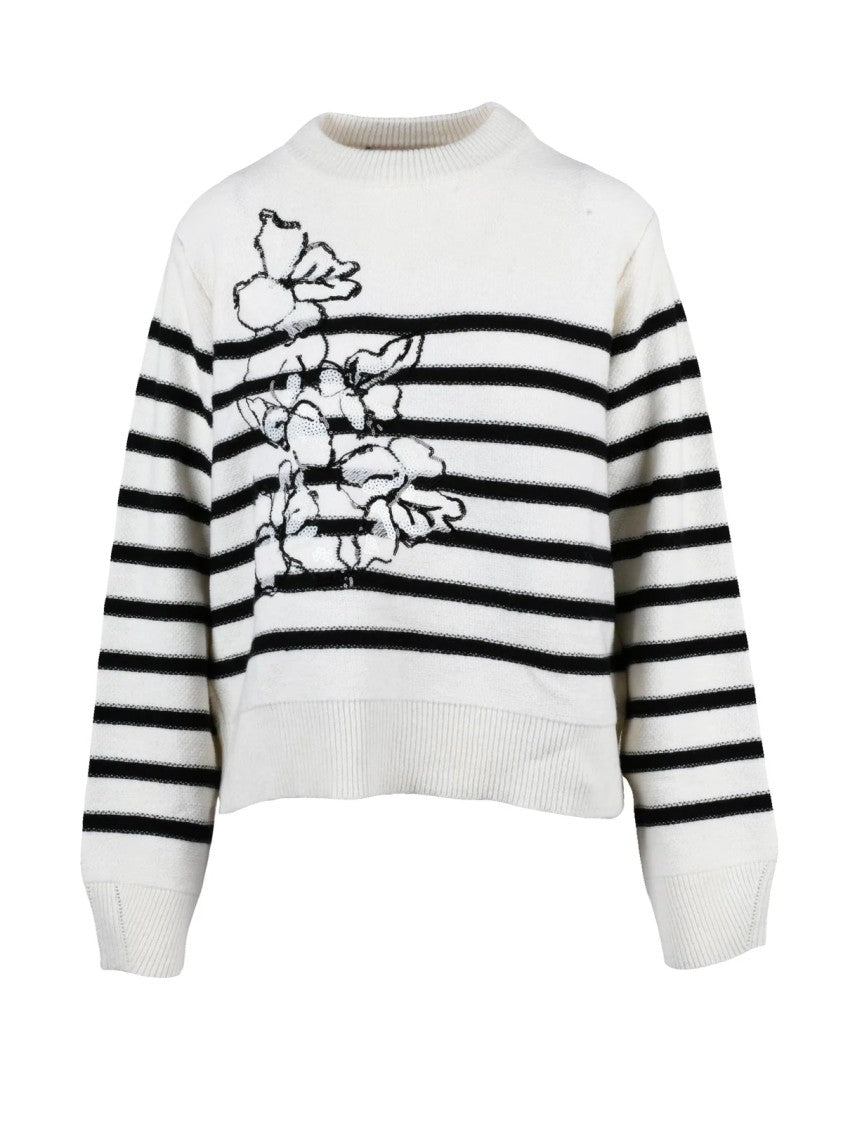 Ermanno Firenze Crew Neck Sweater With Floral Sequin Embroidery