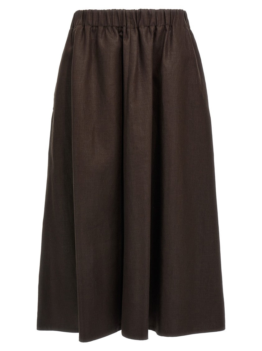 Brunello Cucinelli Flowing Linen Full Skirt With Elastic Waistband