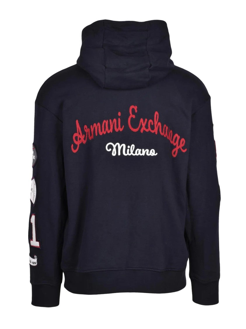 Armani Exchange Grey Cotton Hooded Sweatshirt