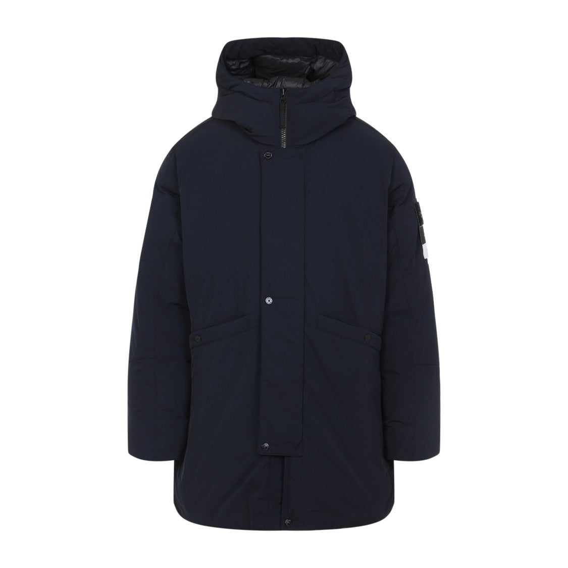 Stone Island Black Hooded Coat With Relaxed Silhouette