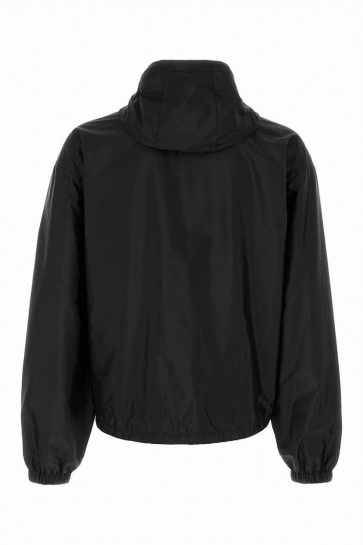 Prada Cropped Black Hooded Jacket With Recycled Polyamide