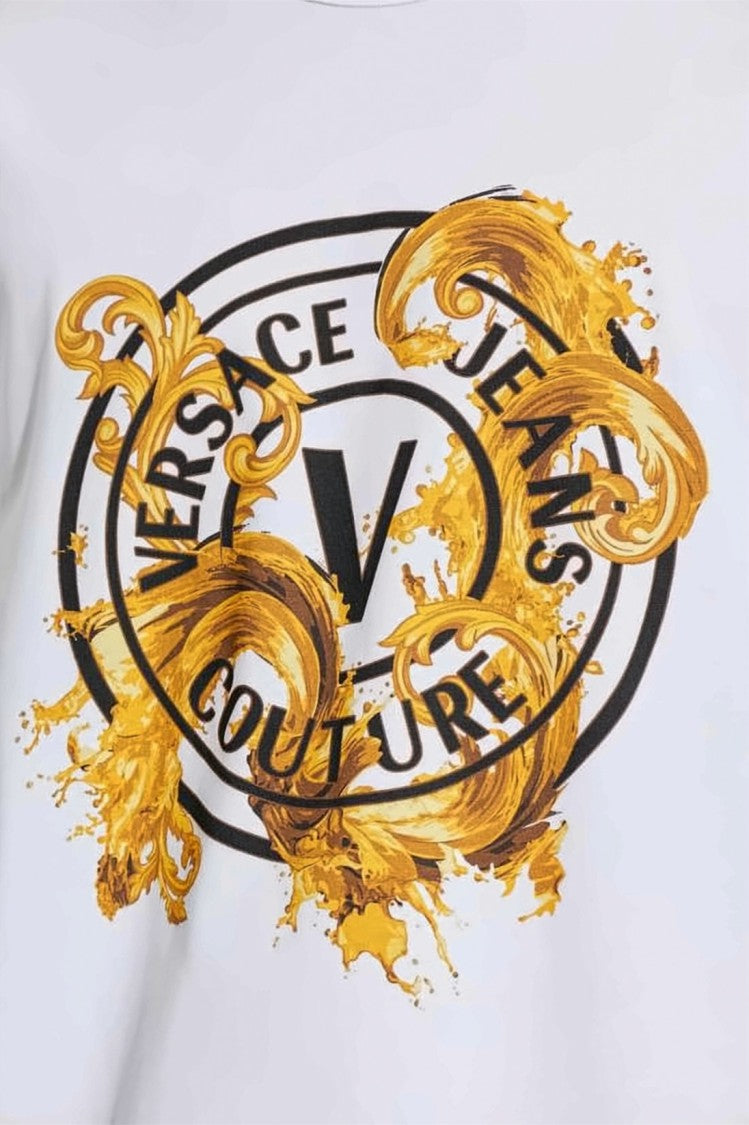 Versace White Circular Emblem Golden Baroque T-Shirt