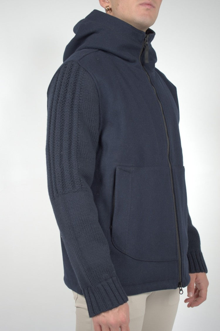 Stone Island Navy Hooded Full-Zip Wool-Blend Jacket