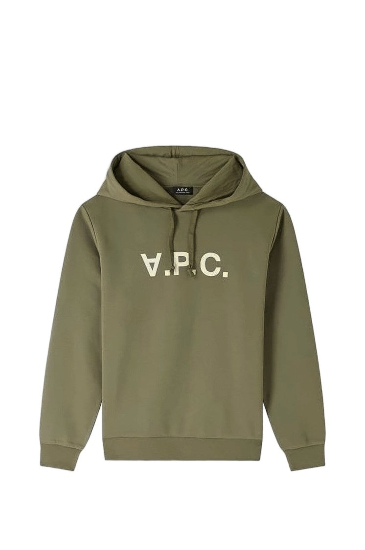 A.P.C. Cropped Hoodie With Inverted Logo Print And Drawstring Hood