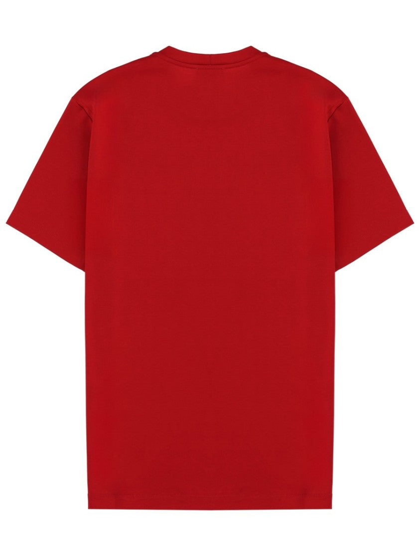 Giorgio Armani Red Tonal Logo Embroidered Cotton T-Shirt