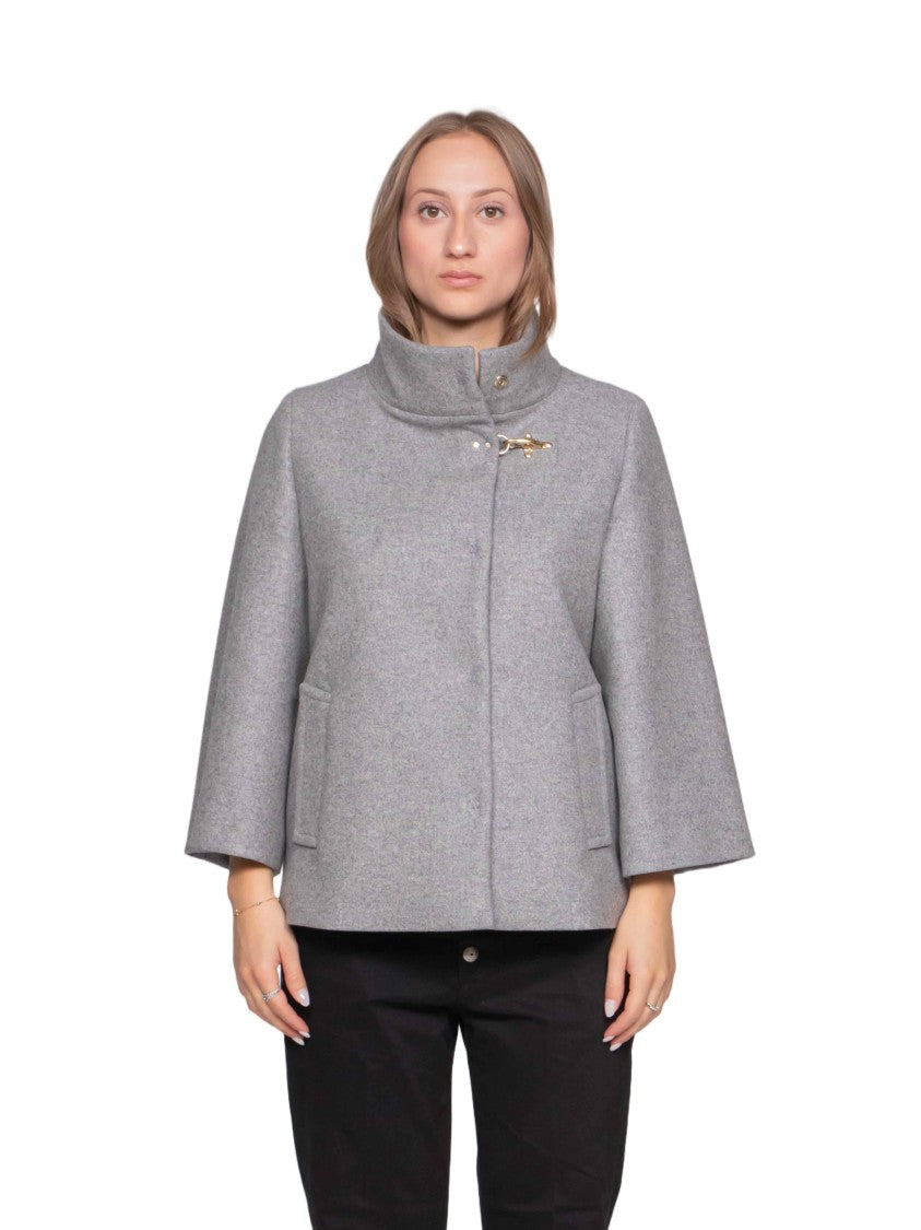 Fay Boxy Grey Jacket With Three-Quarter Sleeves And Stand Collar