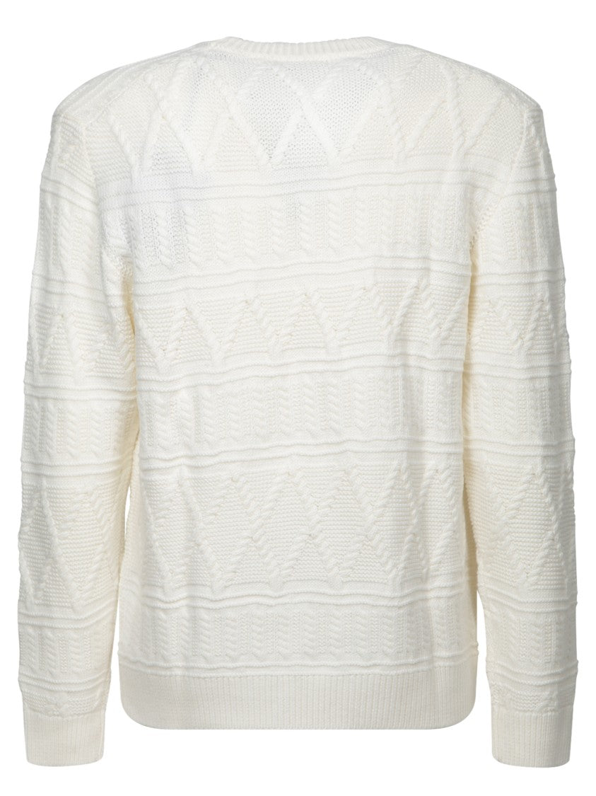 Zegna Textured Pattern White Knit Sweater