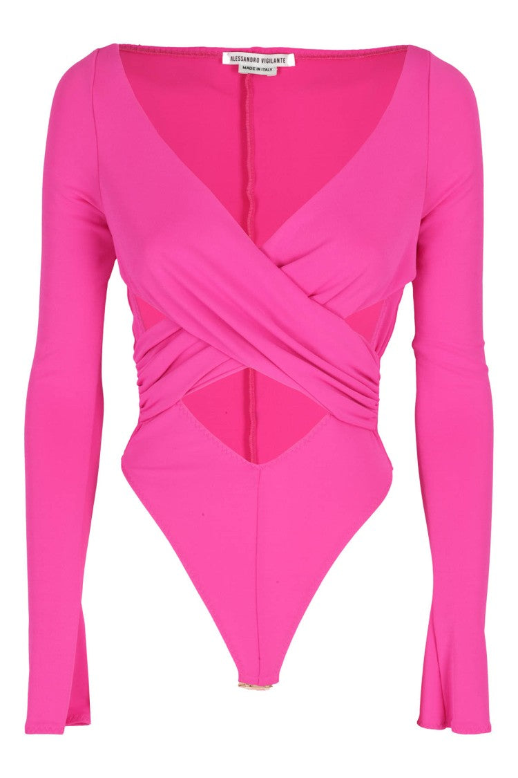 Alessandro Vigilante Fitted Bodysuit With Deep V-Neck And Side Draping