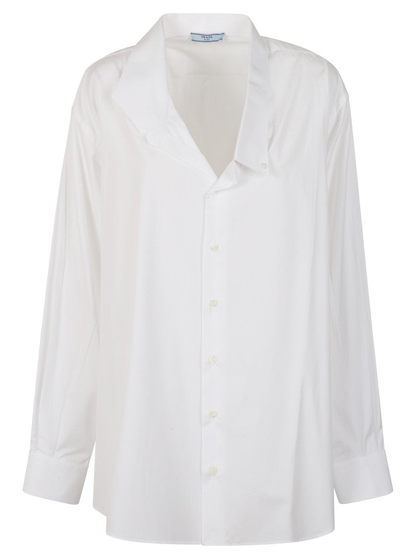 Prada Notched Collar White Button-Up Shirt With Relaxed Fit