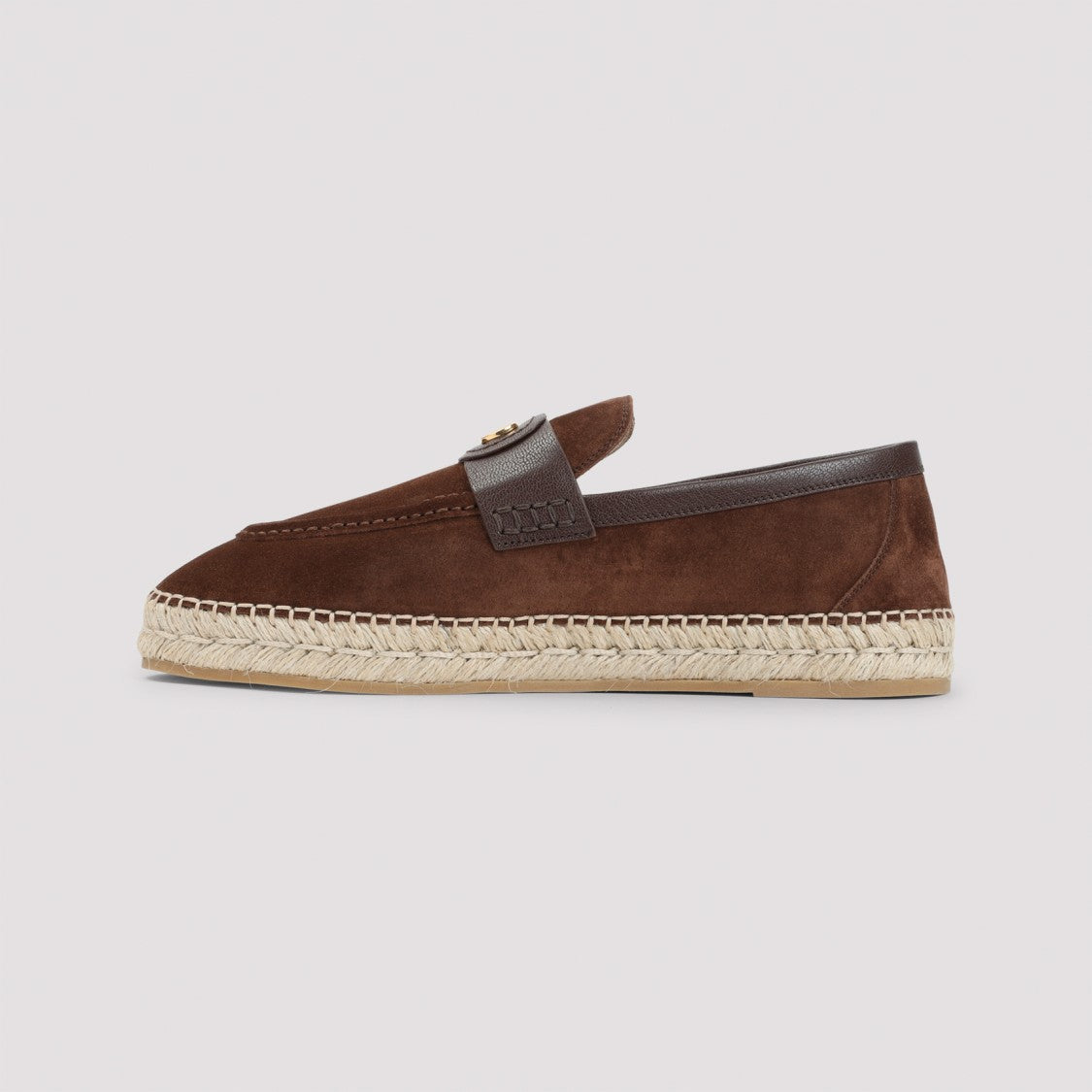 Valentino Garavani Brown Suede Espadrilles With Leather Strap And Gold Emblem