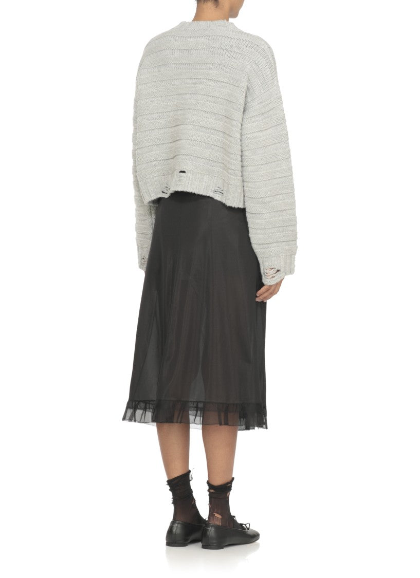 Mm6 By Maison Margiela Wool Blend Sweater With Numeric Logo Patch And Cut-Out Details