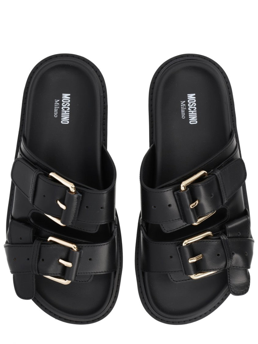 Moschino Gold Tie-Me Buckles Calf Leather Sandals