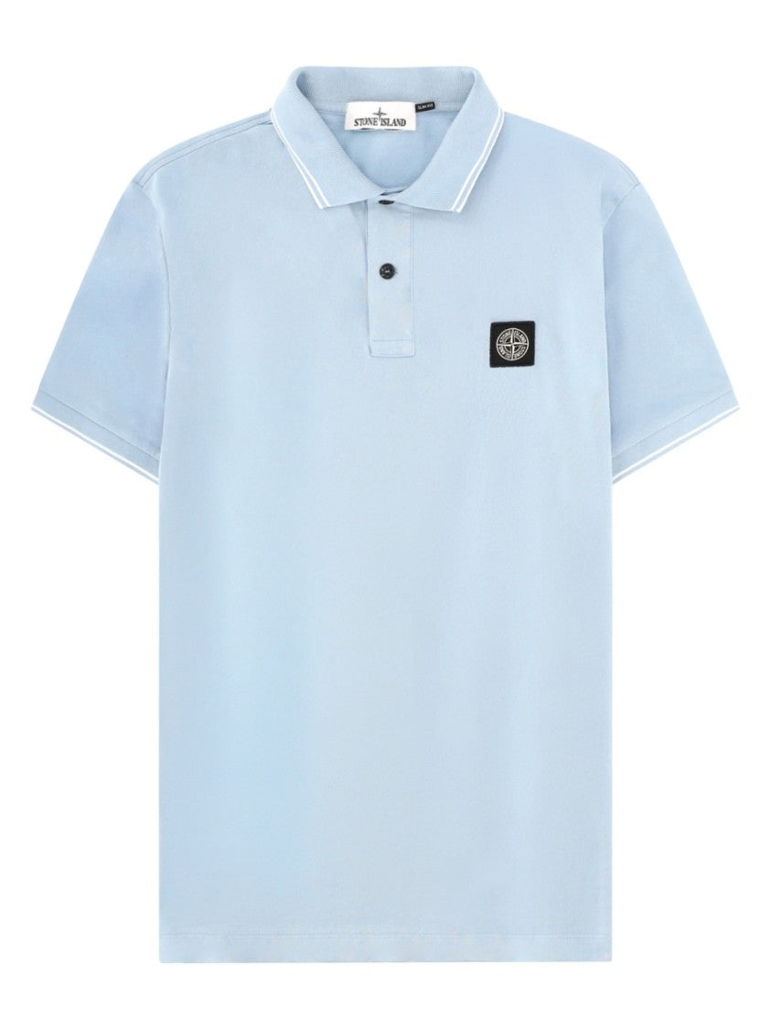 Stone Island Light Blue Tipping Rectangular Logo Polo Shirt