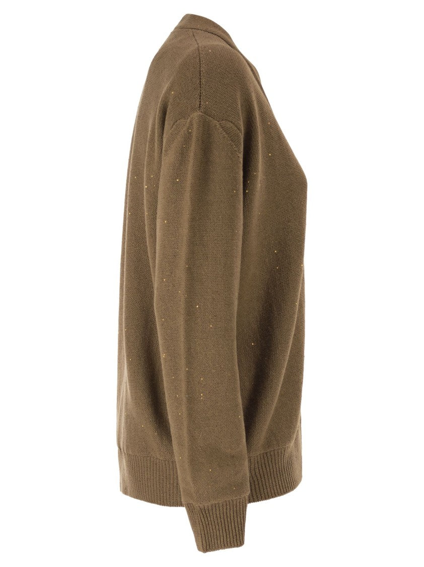 Fabiana Filippi Reversible Cotton And Linen Cardigan With Sequins And Tulle