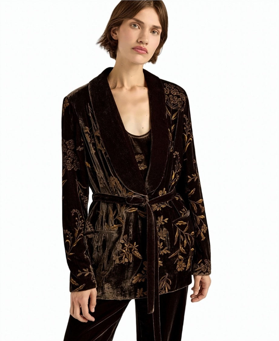 Momonì Dahlia Embroidered Lurex Viscose-Silk Velvet Tuxedo Blazer
