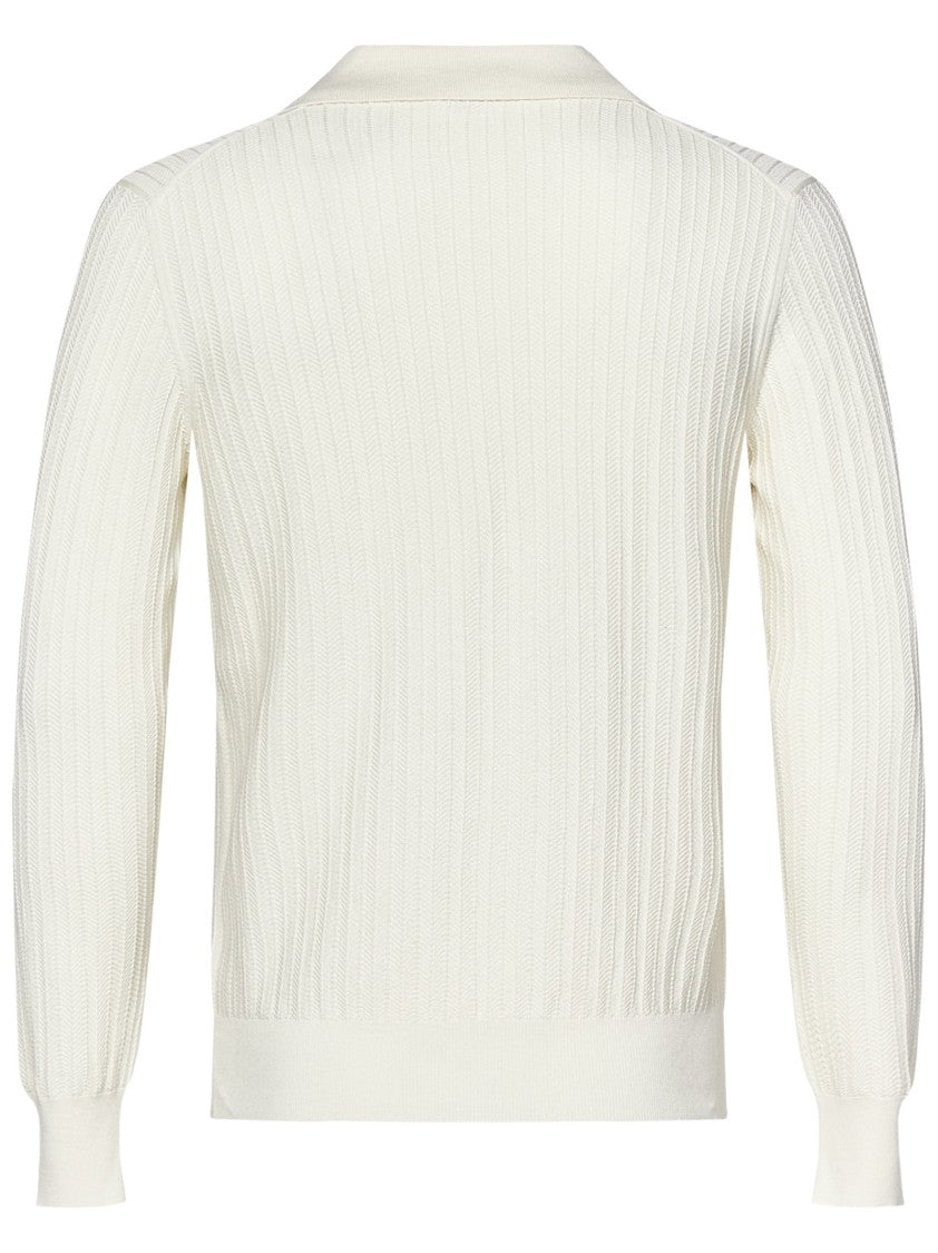 Malo Long-Sleeved Herringbone Stitch Polo Sweater