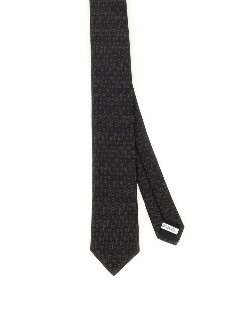 Ferragamo Neutrals Silk Gancini Jacquard Tie