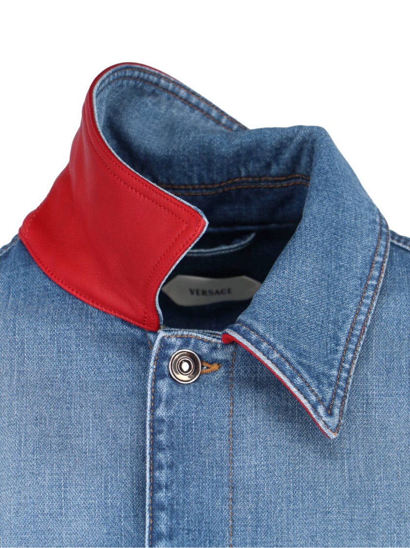 Versace Blue Cotton Denim Signature Details Jacket