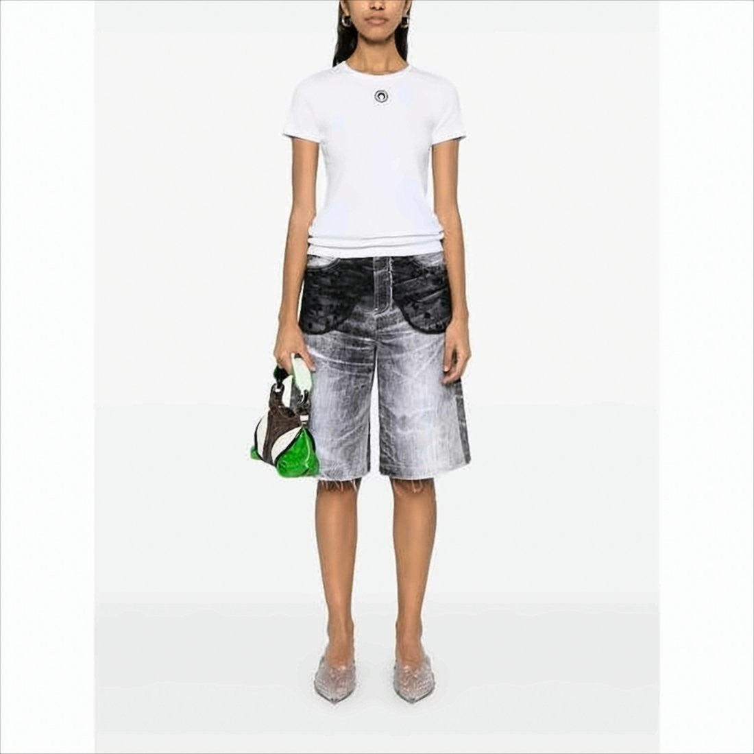 Marine Serre Fitted Short-Sleeve Organic Cotton T-Shirt With Embroidered Detail