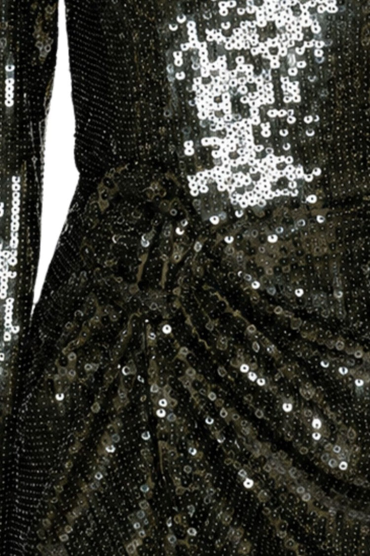 Rotate Olive Green Sequins Draped Floral Applique Mini Skirt