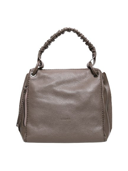 Plinio Visona' Shoulder Bag With Curled Handle In Mud Textured Leather