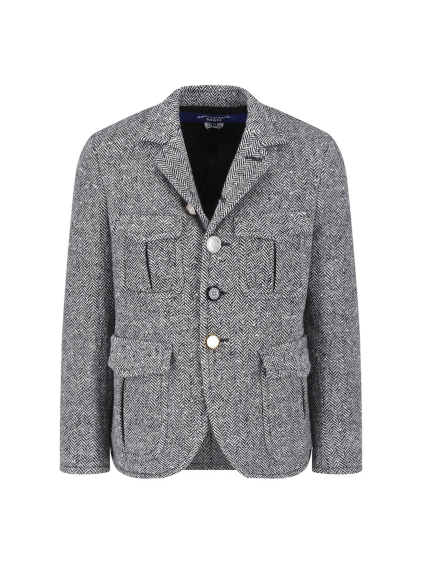 Junya Watanabe Chevron-Patterned Wool Blazer With Unique Metal Buttons
