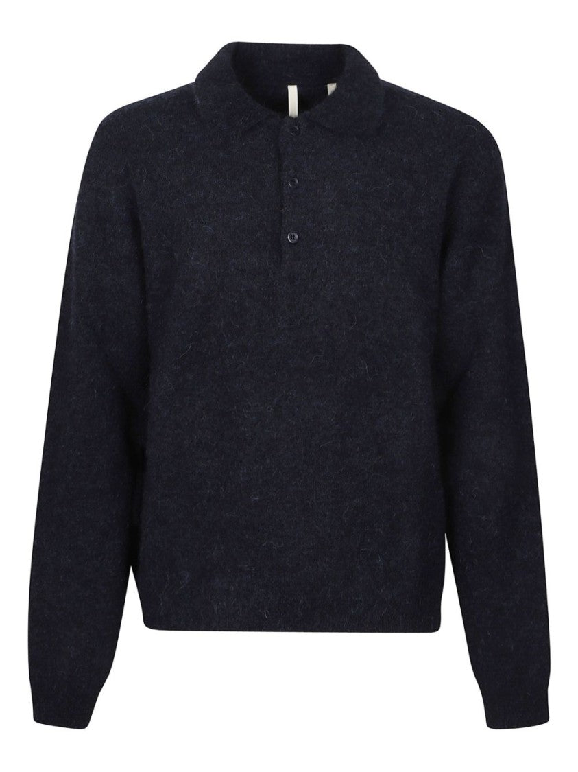 Sunflower Dark Blue Wool Knit Sweater With Polo Neck