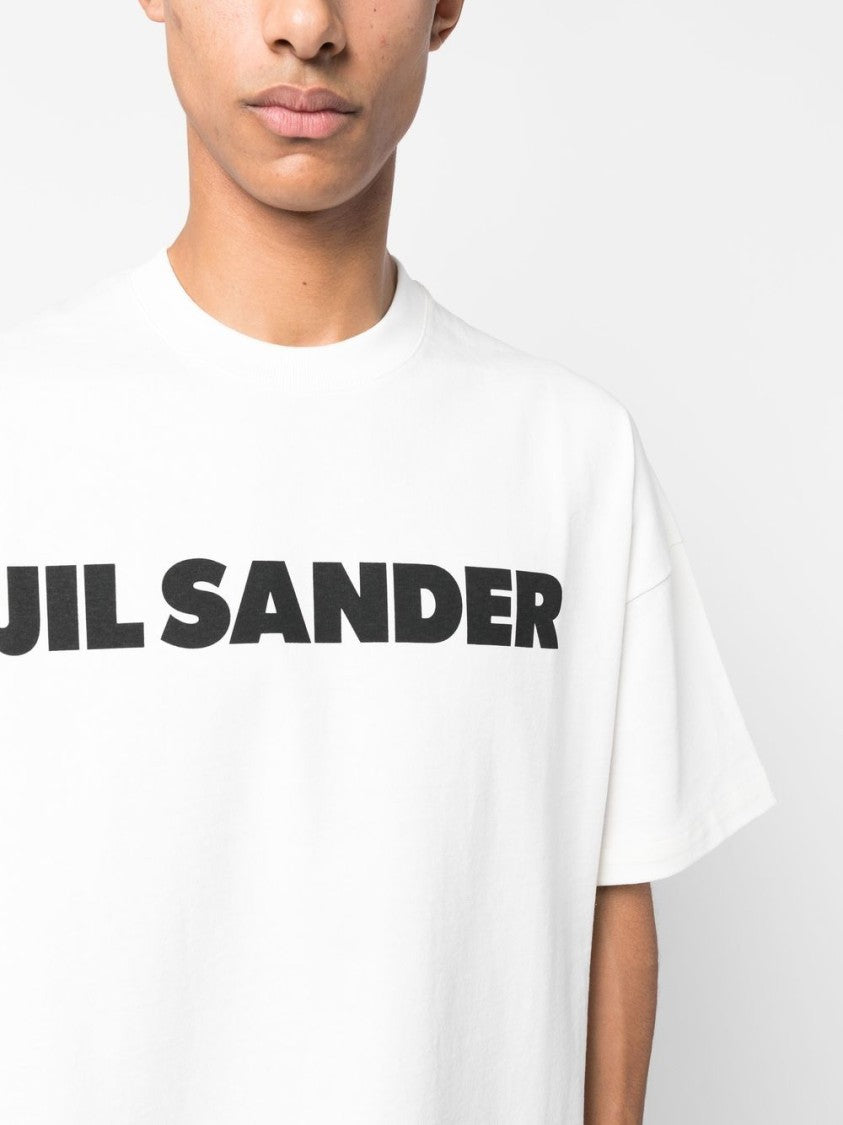 Jil Sander White Cotton T-Shirt With Logo Print