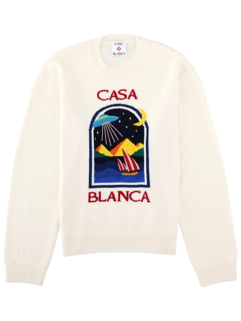 Casablanca Cream Wool Sweater With Graphic Landscape Design