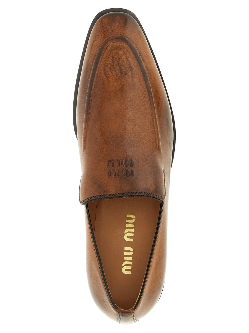 Miu Miu Hand-Waxed Calf Leather Loafers With Elongated Silhouette