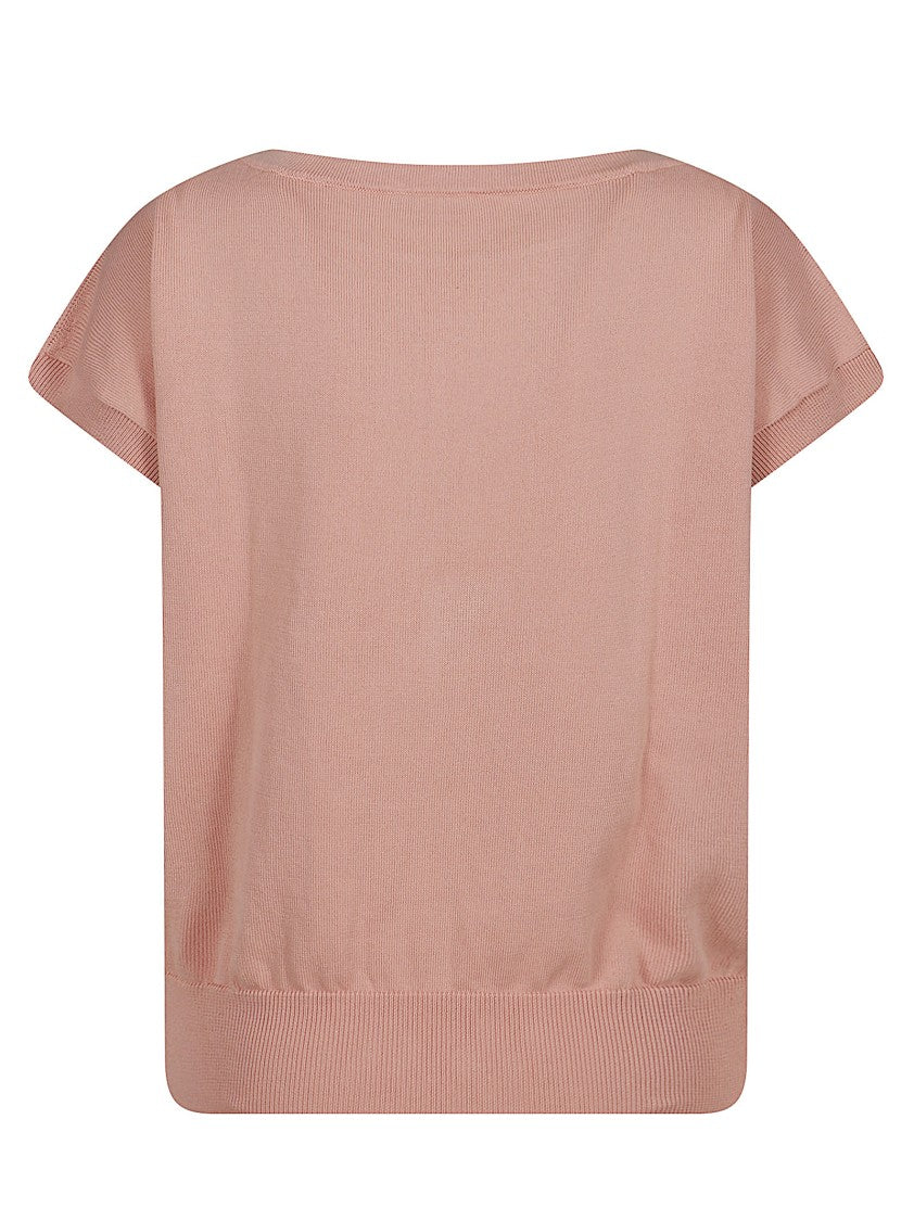 Peserico Crepe Cotton Knit Sweater With Boat Neckline And Kimono Shoulders