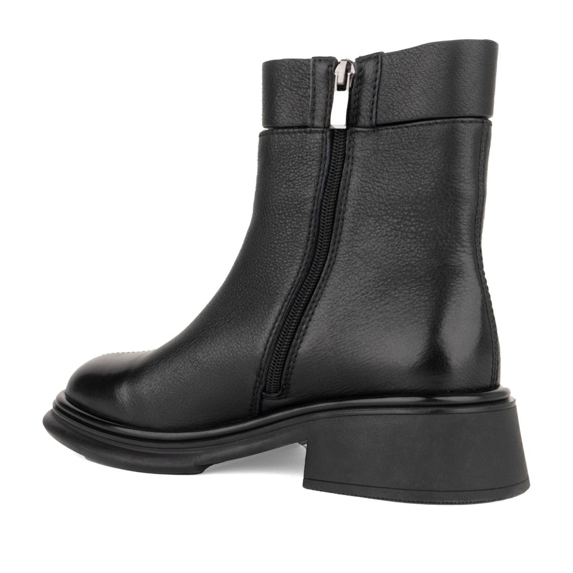Linda Baumann Black Smooth Leather Bold Buckle Ankle Boots