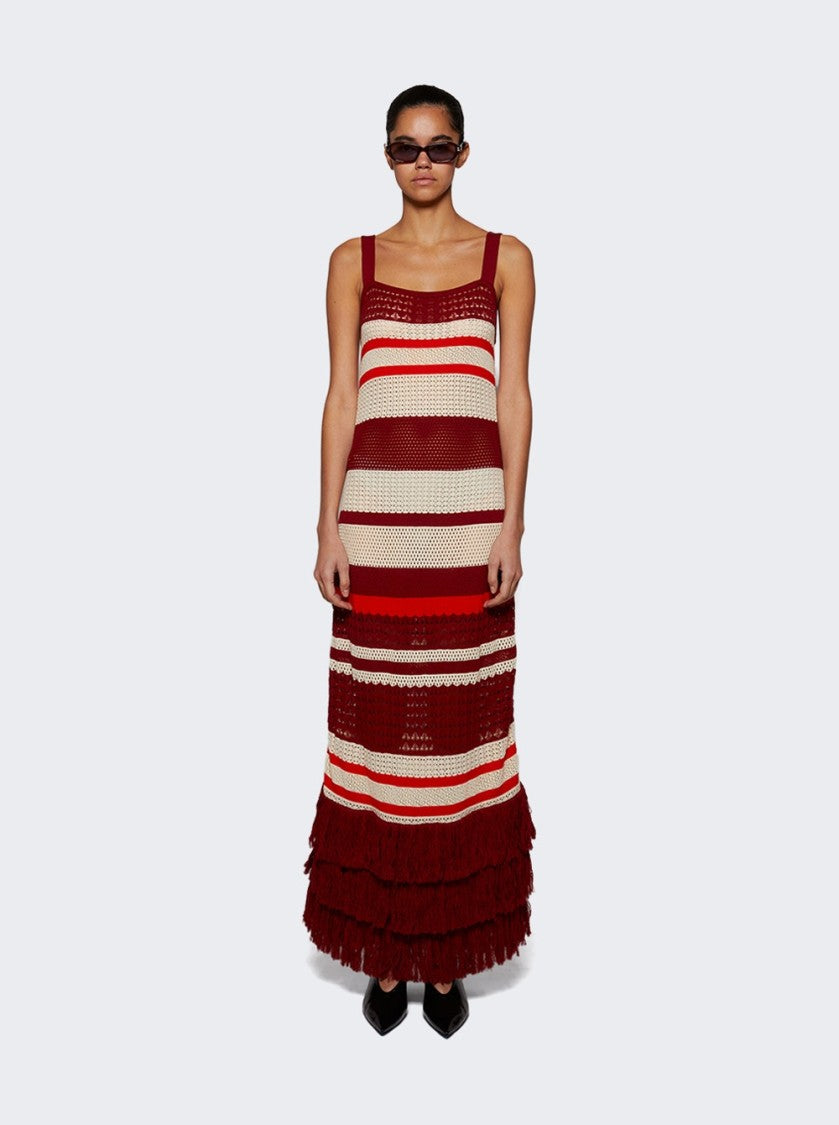 Johanna Ortiz Embayed Midi Dress Antique Ecru And Wine