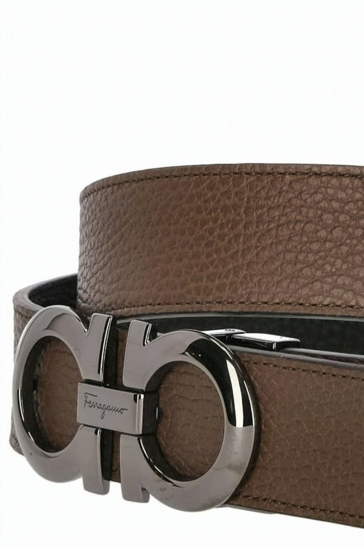 Salvatore Ferragamo Textured Calf Leather Belt With Double-Ring Buckle
