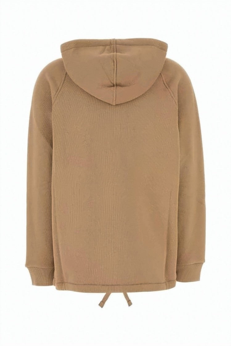 Gucci Half-Zip Brown Hoodie With Iconic Stripe And Embroidered Branding