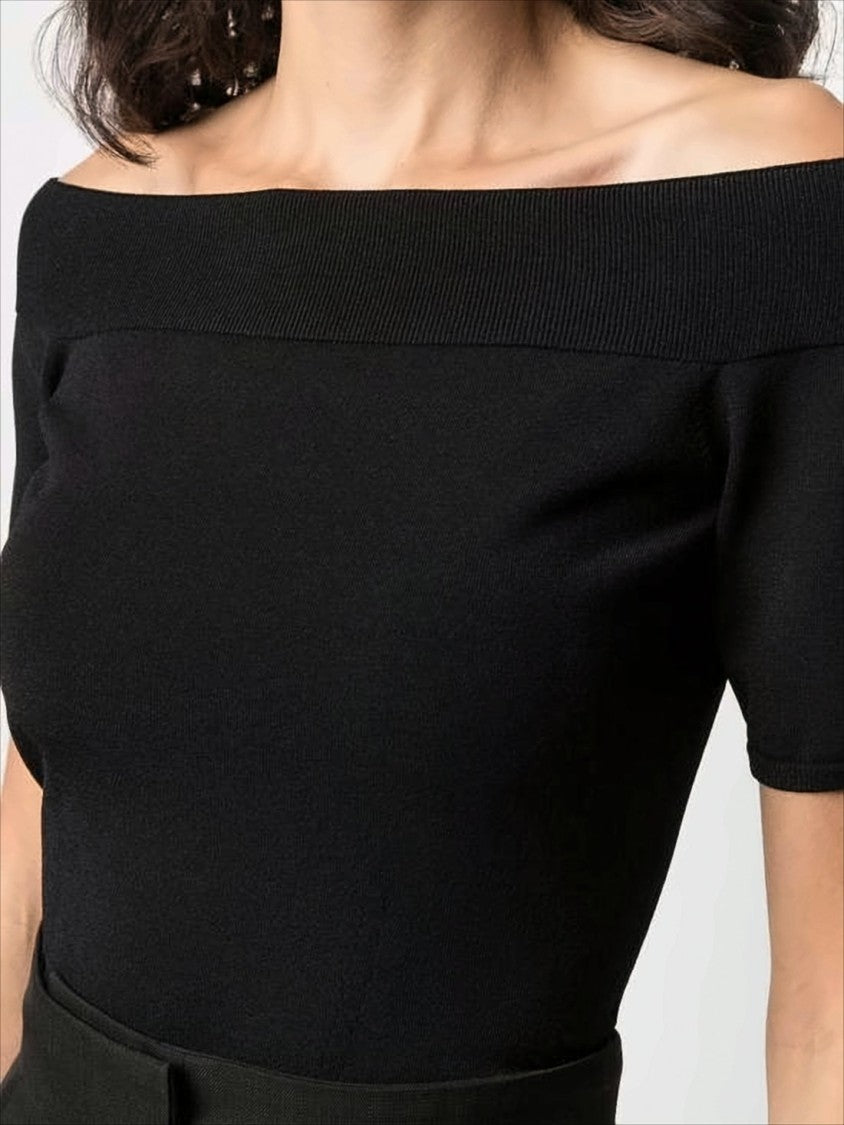 Alexander Mcqueen Off-The-Shoulder Cropped Top With Ribbed Neckline