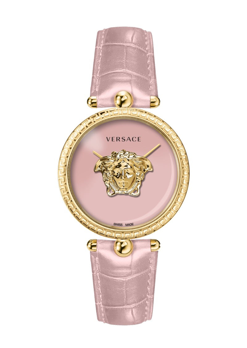 Versace Palazzo 39Mm Pink Dial Watch With Gold Stainless Steel Case